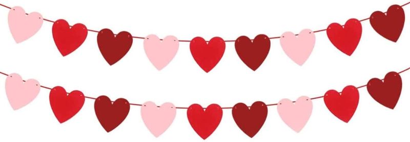 Photo 1 of 11 PACK - Heart Garland Decorations for Valentines Decor - Red,Rose Red Pink Color Heart Banner for Anniversary Wedding Proposal | Romantic Love Felt Garland for Room and Fireplace (2 Pack)
