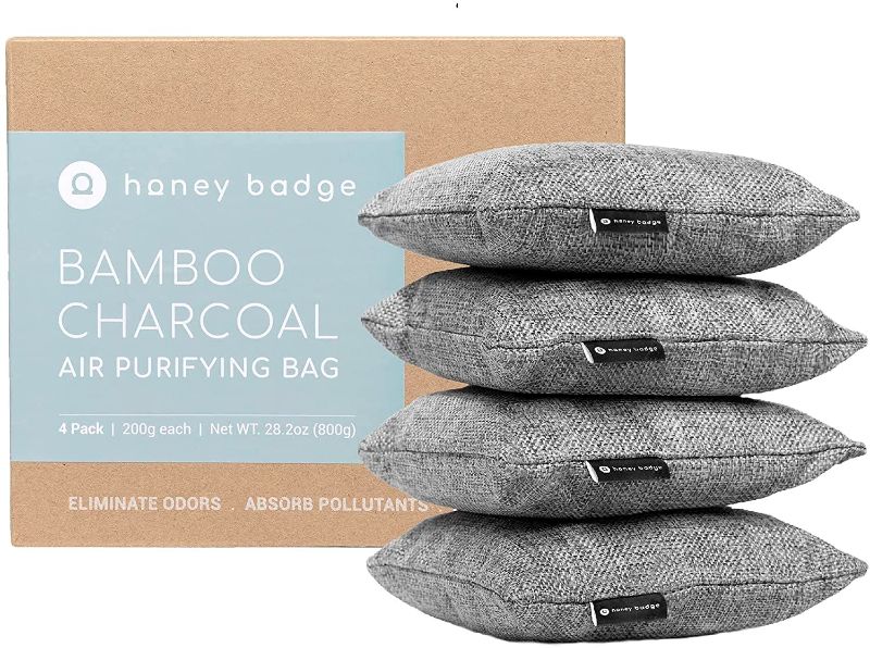 Photo 1 of Charcoal Deodorizer Bags 4 Pack - Odor Absorber Charcoal Bamboo Bags for your Home (Pet Safe)
