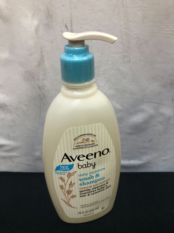 Photo 2 of Aveeno Baby Daily Moisture Gentle Body Wash & Shampoo with Oat Extract, 2-in-1 Baby Bath Wash & Hair Shampoo, Tear- & Paraben-Free for Hair & Sensitive Skin, Lightly Scented, 18 fl. oz
