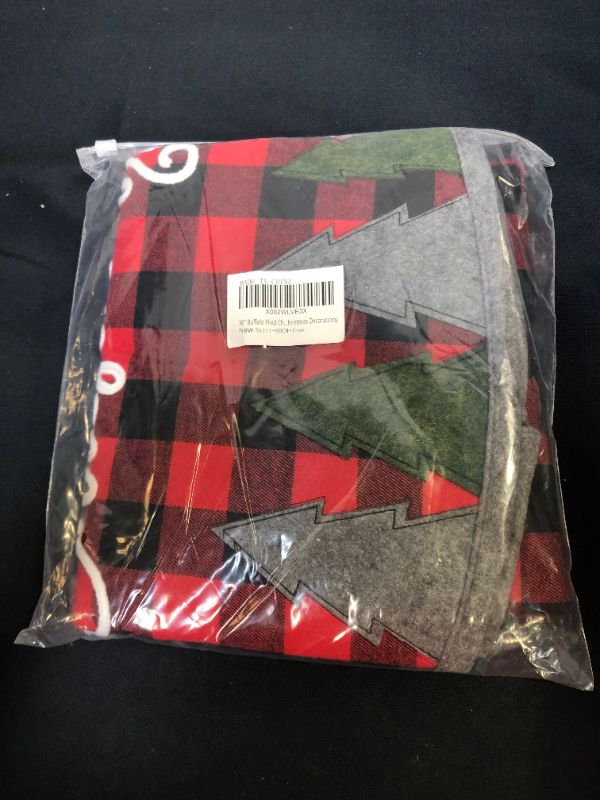 Photo 2 of Christmas Tree Skirt, 36"(90CM) Buffalo Plaid Tree Skirt with Merry Christmas, Tree Skirt Christmas Decorations for Home Party Holiday Thanksgiving Ornaments- Indoor, Rustic.
