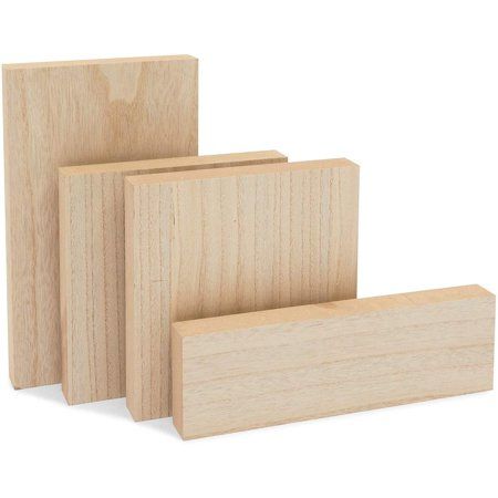 Photo 1 of 4 Pack Unfinished Wood Blocks Panel Boards for Crafts, Painting & Pyrography, 1 Inch Thick, 4 Sizes
