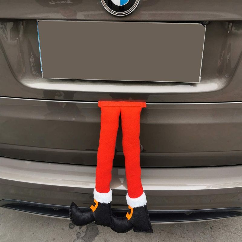 Photo 1 of  Christmas Car Auto Costume Decoration Santa Claus Legs Sticking Out of Trunk Santa Christmas Decoration (Santa)