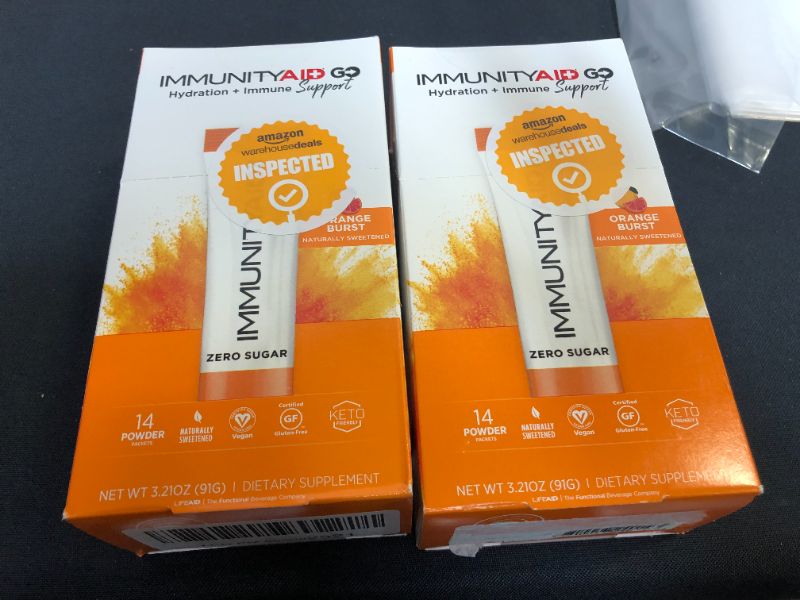 Photo 2 of LIFEAID IMMUNITYAID GO! Zero Sugar Immunity + Hydration Packet, Vitamin C, Echinacea, Zinc, Astragalus Root, Keto-friendly, Vegan & Gluten-Free, 5 calories, Naturally Sweetened, No Caffeine, 14 Pack 2 BOXES OF 14=28 PACKETS TOTAL FRESHEST BY 6/30/2022
