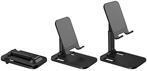 Photo 1 of SHEROKEE Fully Foldable Hands free Cell Phone and Tablet Stand, Height Angle Adjustable, Compatible with All Mobile, Android Smartphone, iPad/iPhone/Tablets/eBook Readers, Supports 4-11 inch (Black +)
