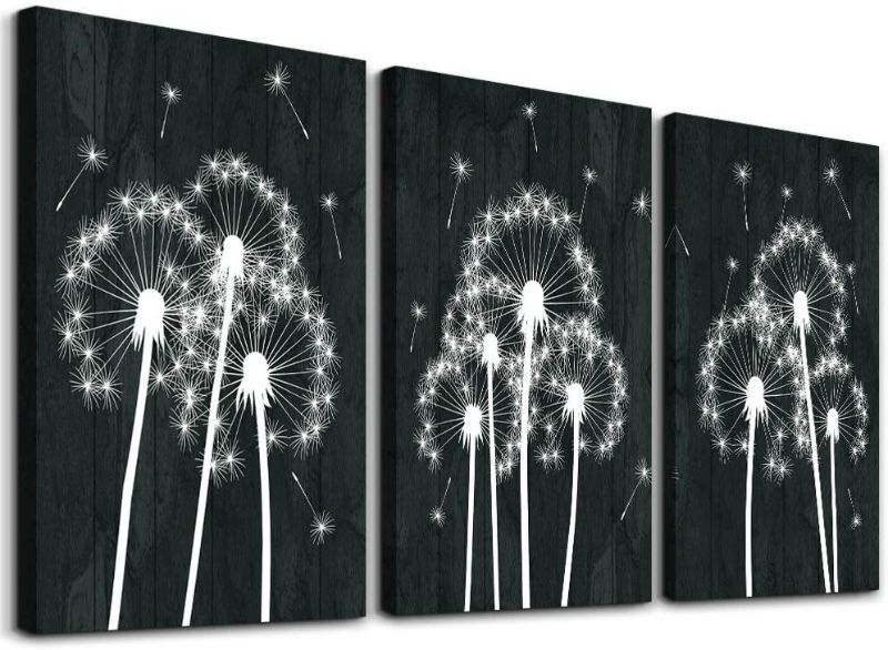 Photo 1 of Dandelion Flowers Black And White Canvas  3 Piece Wall Art---16x24inch---ONE OF THEM WAS OPENED THE REST ARE NEW---