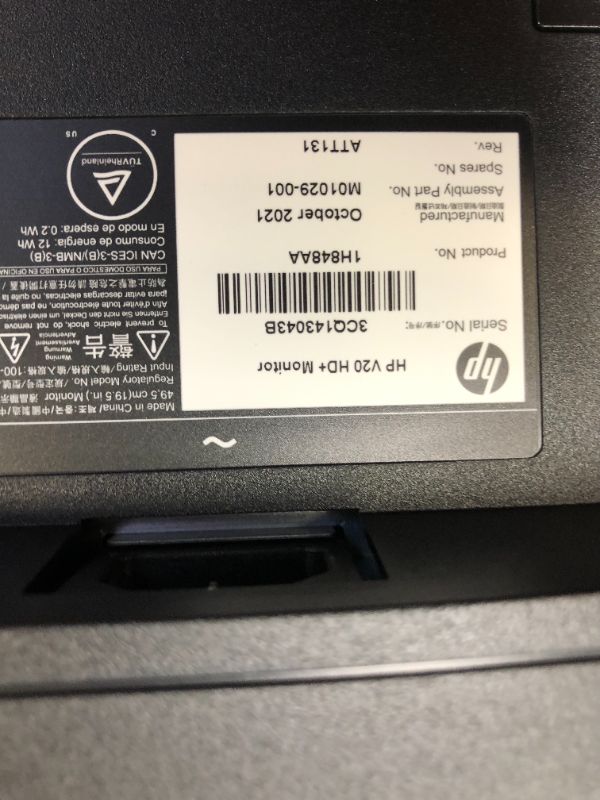 Photo 4 of HP V20 19.5" HD+ Monitor Black - 1600 x 900 HD+ Display @ 60Hz - 5 ms response time - Twisted Nematic Panel (TN) - 1 VGA & 1 HDMI Port