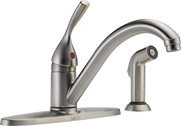 Photo 1 of Delta Faucet Classic Single-Handle Kitchen Sink Faucet with Side Sprayer in Matching Finish, Stainless 400-SS-DST
