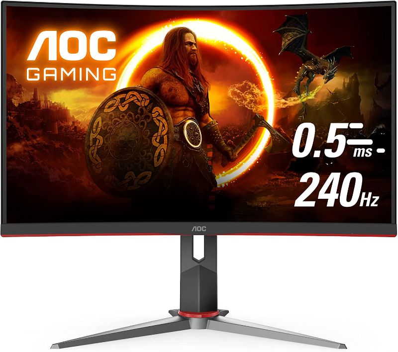 Photo 1 of AOC C27G2Z 27" Curved Frameless Ultra-Fast Gaming Monitor, FHD 1080p, 0.5ms 240Hz, FreeSync, HDMI/DP/VGA, Height Adjustable, 3-Year Zero Dead Pixel Guarantee, Black, 27" FHD Curved
