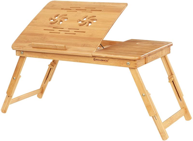 Photo 1 of SONGMICS Bamboo Laptop Desk Serving Bed Tray Breakfast Table Tilting Top with Drawer 29.5 x 13.8 x 11.4 inches