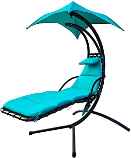 Photo 1 of BalanceFrom Hanging Curved Chaise Lounge Chair Swing with Cushion, Pillow, Canopy, Stand and Storage Pouch, 330-Pound Capacity