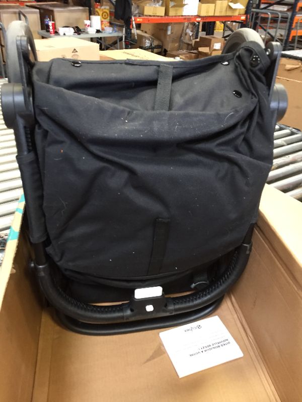 Photo 2 of CYBEX Beezy Stroller, Lightweight Baby Stroller, Compact Fold, Compatible with All CYBEX Infant Seats, Stands for Storage, Easy to Carry, Multiple Recline Positions, Travel Stroller, Deep Black. HEAVY USE, HAIR AND STAINS ON ITEM. 
