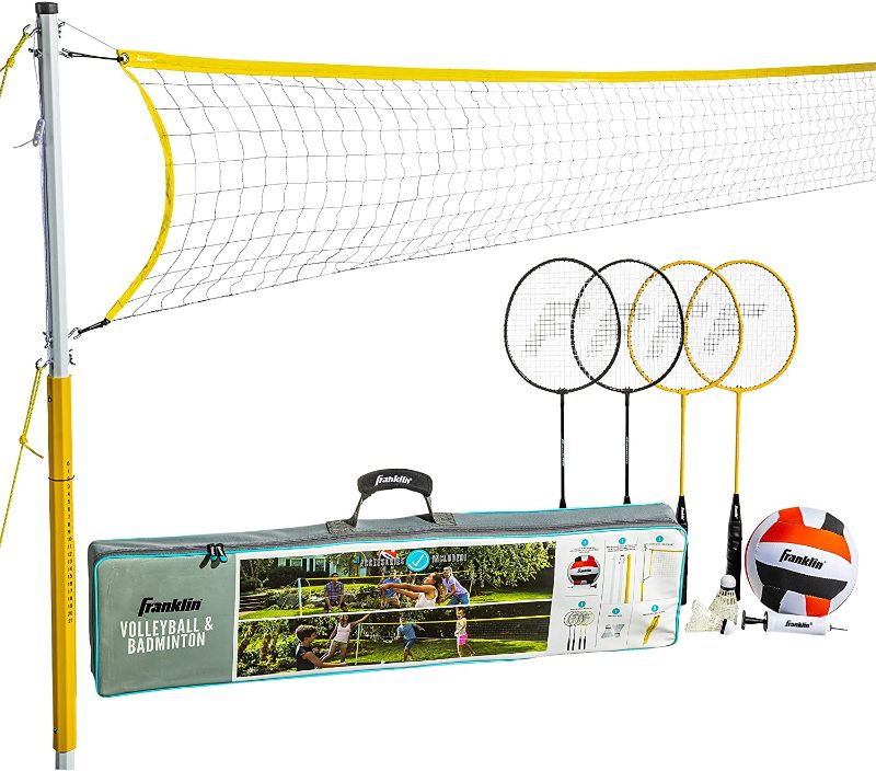 Photo 1 of Franklin Sports Volleyball + Badminton Sets - Backyard + Beach Volleyball + Badminton Net Set with Rackets, Birdies, Volleyball