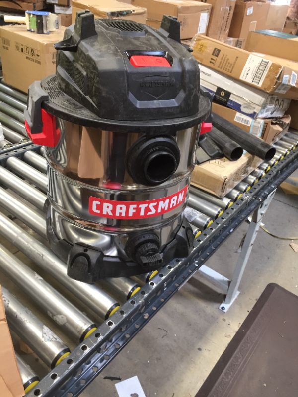 Photo 2 of CRAFTSMAN CMXEVBE17155 10 Gallon 6.0 Peak HP Stainless Steel Wet/Dry Vac, Portable Shop Vacuum with Attachments

