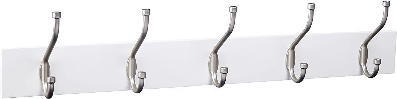 Photo 1 of Amazon Basics Wall-Mounted Farmhouse Coat Rack, 5 Standard Hooks, White
