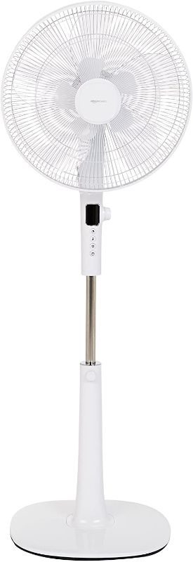 Photo 1 of Amazon Basics Oscillating Dual Blade Standing Pedestal Fan with Remote - Quiet DC Motor, 16-Inch
