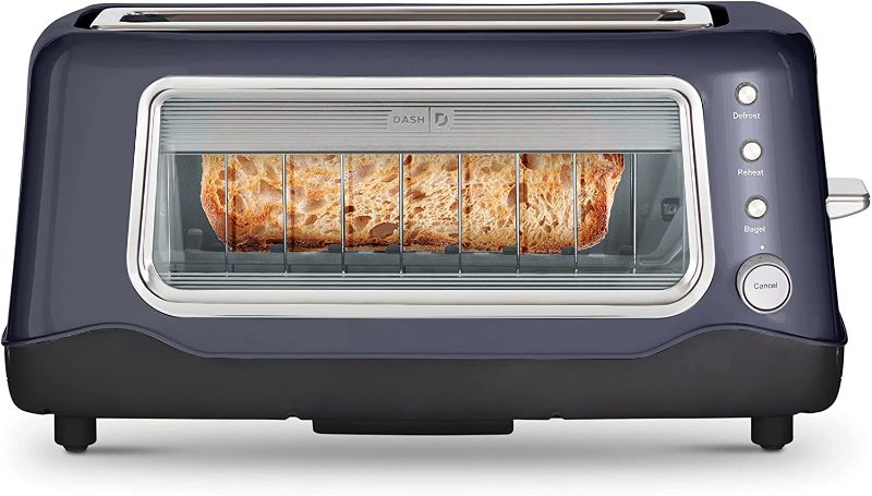 Photo 1 of DASH Clear View Toaster: Extra Wide Slot Toaster with See Through Window - Defrost, Reheat + Auto Shut Off Feature for Bagels, Specialty Breads & other Baked Goods - Gray

