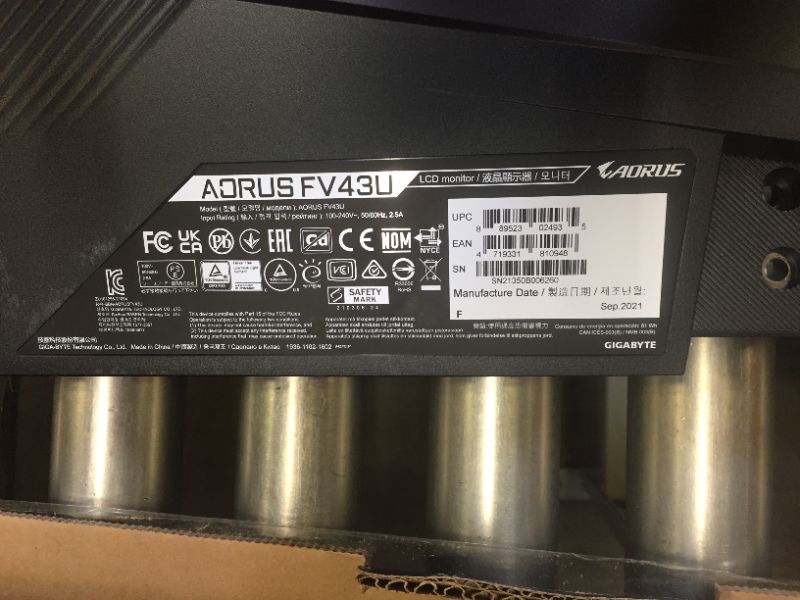 Photo 1 of AORUS FV43U 43" 144Hz 2160p HBR3, NVIDIA G-SYNC Compatible, Exclusive Built-in ANC, 3840x2160 Display, 1ms Response Time, HDR, 96% DCI-P3, 1x DisplayPort 1.4, 2X HDMI 2.1, 2X USB 3.0, 1x USB C