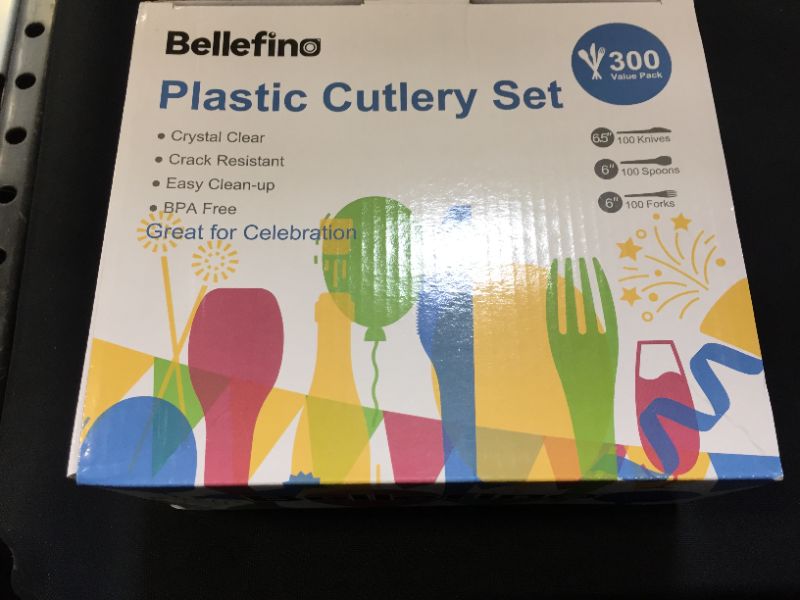 Photo 2 of [300 Count] Plastic Silverware, Disposable Cutlery Set, Clear Forks Spoons Knives, Good for Light Eating and Snacking, 100 Each, [6 Inches]
