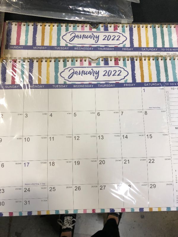 Photo 2 of 2022-2023 Calendar - Calendar 2022-2023, 18 Monthly Wall Calendar 2022-2023, 14.8" x 11.5", January 2022 to June 2023?Wall Calendar 2022-2023 with Twin-Wire Binding, Hanging Hook, Blocks and Julian Dates - Clorful Stripe 2 PACK 
