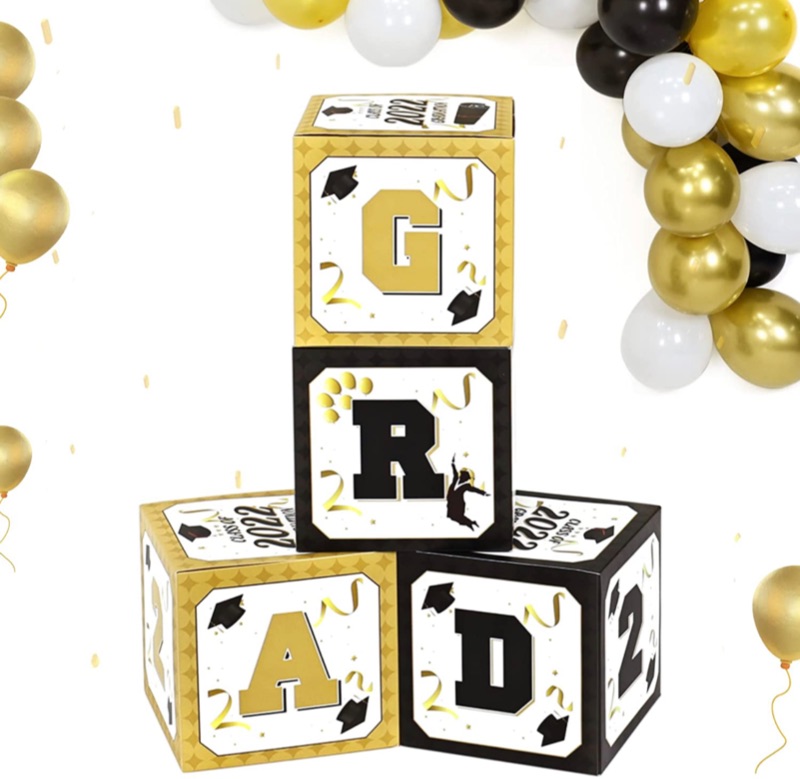 Photo 1 of 2022 Graduation Decorations Gold Black 4Pcs Graduation Balloon Boxes 2022 With Letters Grad for Class Graduation Party Decorations Supplies