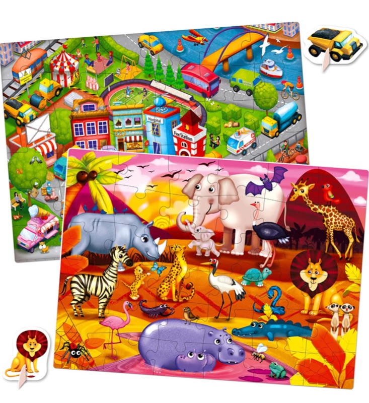 Photo 1 of 36 Pieces Toddler Puzzles for Kids Ages 3-5 by QUOKKA - 2 Floor Jigsaw Puzzles for Kids Ages 4-8 - Supplied with 12 Toy Figures for Educational Learning Games - Gift for Boy and Girl 2-4
