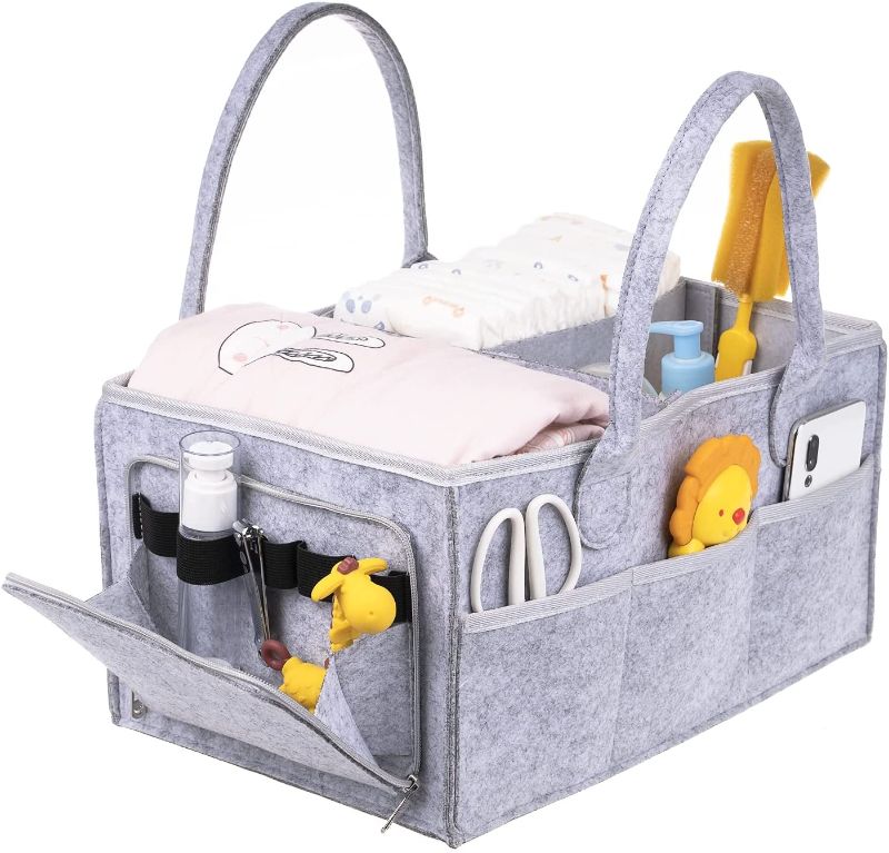 Photo 1 of Baby Diaper Caddy Organizer - Gift Caddy Nursery Bin with Waterproof Liner and Portable Storage Bag for Travel, Easy to Clean,Large,Grey
