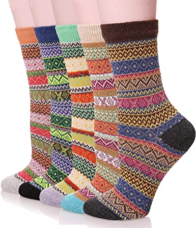 Photo 1 of YZKKE 5Pack Womens Vintage Winter Soft Warm Thick Cold Knit Wool Crew Socks, Multicolor, free size
