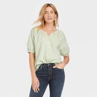 Photo 1 of Women's Puff Short Sleeve Button-Front Blouse - Universal Thread XL

