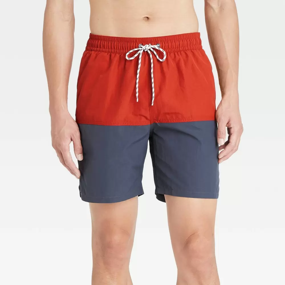 Photo 1 of Men's 7" Swim Trunks - Goodfellow & Co Roasted Pepper M, Blue/Gray/Blue
