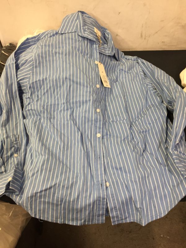 Photo 2 of Women's Long Sleeve Oversized Button-Down Boyfriend Shirt - A New Day Blue Strip XS
