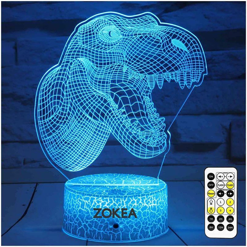 Photo 1 of ZOKEA Dinosaur Toys, Dinosaur Gifts for Boys 7 Colors Changing 3D Dinosaur Night Light with Timer & Remote Control & Smart Touch, Birthday Gifts for Boys Girls Age 2 3 4 5 6 7+ Year Old Boy Gifts
