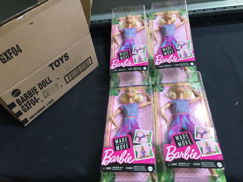Photo 2 of Barbie Made to Move Doll with 22 Flexible Joints & Long Blonde Ponytail Wearing Athleisure-wear 4 PACK BRAND NEW FACTORY SEAELD OPEN FOR PICTURES
