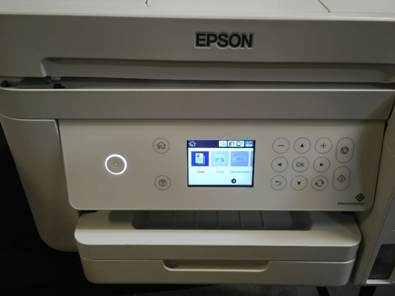 Photo 3 of Epson EcoTank ET-3760 Wireless Color All-in-One Cartridge-Free Supertank Printer with Scanner, Copier and Ethernet, Regular
(MAJOR DAMAGES TO PACKAGING, POSSIBLY MISSING PIECES, INK IN PRINTER, MINOR SCUFF MARKS AND DIRT ON ITEM)