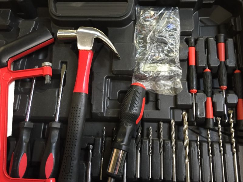 Photo 1 of 21V Cordless Power Drill Set, 153Pcs Household Power Tools Drill Set with 2 Batteries, 1H Fast Charger, 24+1 Torque Setting, 2 Variable Speed Power Drill Set, Household Hand Tool Kit for Home Repair
(POSSIBLY MISSING PIECES, TOOLS LOOSE IN BOX)