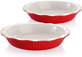 Photo 1 of AVLA 2 Pack Ceramic Pie Dish, 9 Inches Pie Pan Pie Plate Round Baking Dish Pan with Ruffled Edge for Kitchen Cooking Dessert Dinner, Vintage Red
