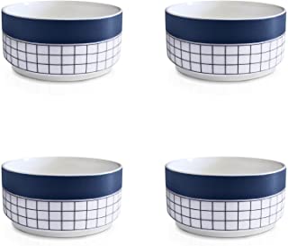 Photo 1 of Sophie & Panda Stylish Minimalist Plaid Patterned Ceramic Bowls for Kitchen 10 Oz - Create A Kitchen That Is Stylish & Eco-Friendly - Navy Blue & White Dessert Bowls Set of Four
