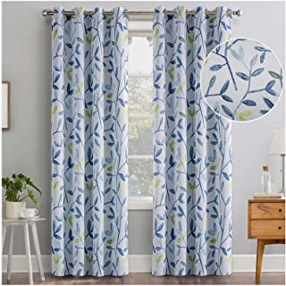 Photo 1 of Calimodo Blackout Curtains 84 inch 2 Panel Set Blue Leaves Grommet Insulated Thermal Room Darkening Window Drapes for Kids, Bedroom, Living Room and Kitchen
