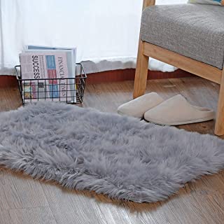 Photo 1 of HLZHOU Soft Faux Sheepskin Fur Rug Fluffy Fur Chair Cover Seat Pad Non-Slip Area Rug for Bedroom Living Room Floor Kids Room (3 x 5 ft Rectangle, Grey)
