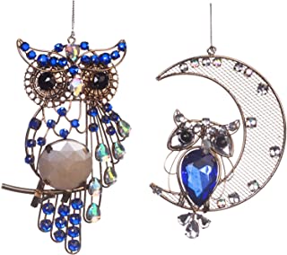 Photo 1 of 2 Pack Metal with Acrylic Diamond Owl Art Hanging Decoration, Handmade Owl with Moon Hanger for Home, Office Window Wall Decor.
