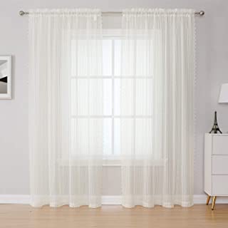 Photo 1 of Cream Semi Geometric Waves Sheer Curtains for Livingroom, Translucence Rod Pocket Voile Drapes for Bedroom, 2 Panels 58 inch Width by 84 inch Length Beige
