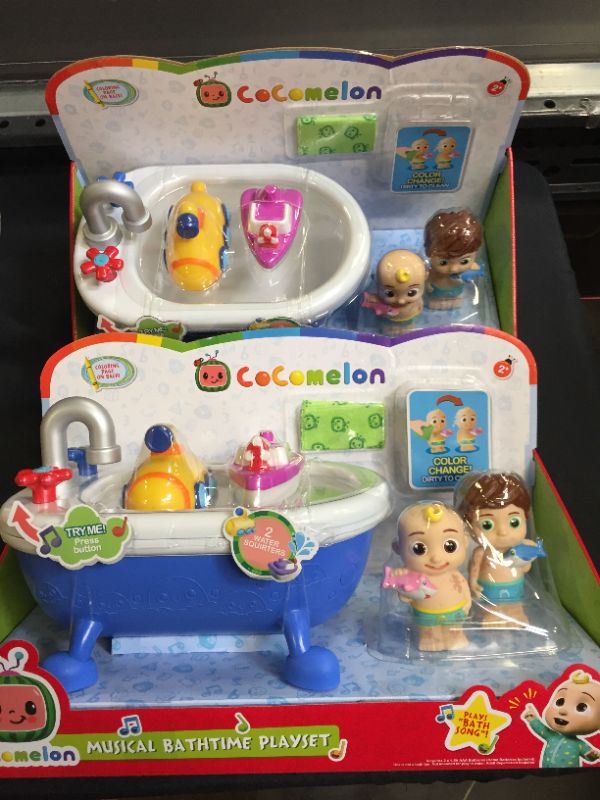 Photo 2 of CoComelon Musical Bathtime Playset - Plays Clips of The ‘Bath Song’ - Features 2 Color Change Figures (JJ & Tomtom), 2 Toy Bath Squirters, Cleaning Cloth – Toys for Kids, Toddlers, and Preschoolers
2 PACK