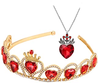 Photo 1 of Evie Costume Queen of Hearts Crown Necklace Dress Up Pendant for Descendants Fans Red Heart Princess Jewelry Accessoires Birthday Valentine's Halloween Christmas Party for Kids Girls Women Her (Red)
