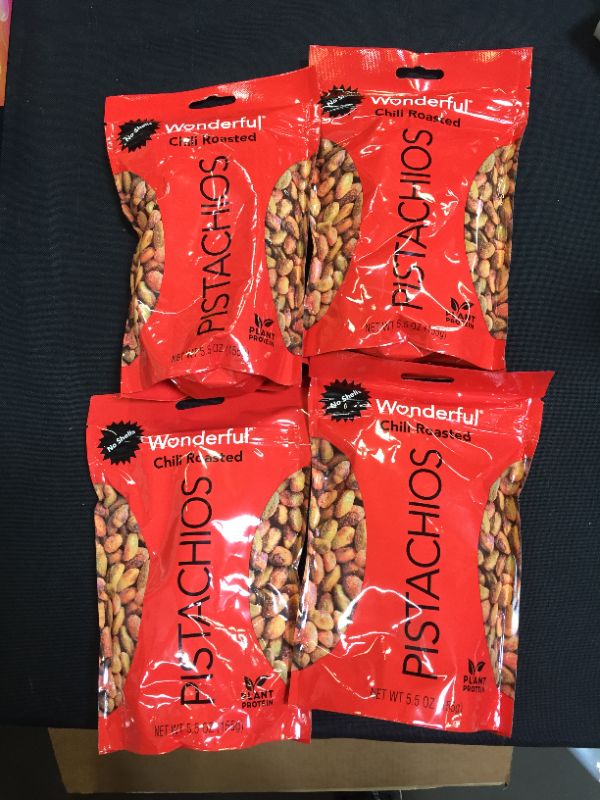 Photo 2 of 4 PACK - Wonderful Pistachios, No Shells, Chili Roasted Nuts, 5.5 Ounce Resealable Pouch
EXP JULY 15 2022
