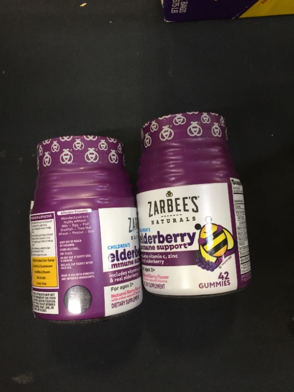 Photo 2 of 2 PACK - Zarbee'S Elderberry Gummies For Kids, Immune Support With Vit C & Zinc, Daily Childrens Vitamins Gummy, Natural Berry Flavor, 42 Count EXP 05/2022