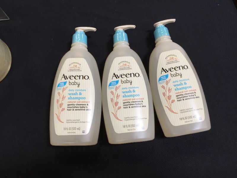 Photo 1 of 3 PACK - Aveeno Baby Daily Moisture Gentle Body Wash & Shampoo with Oat Extract, 2-in-1 Baby Bath Wash & Hair Shampoo, Tear- & Paraben-Free for Hair & Sensitive Skin, Lightly Scented, 18 fl. oz