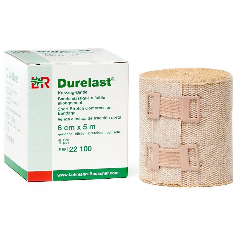 Photo 1 of 3 PACK - Lohmann & Rauscher Durelast Extra Short Stretch Bandage, Compression Bandage with 45% Stretch, 66% Cotton & 34% Polyamide, 6cm Wide x 5m Long Roll