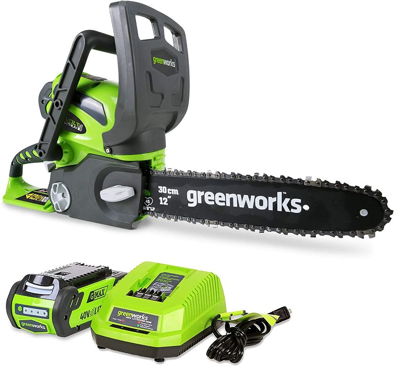 Photo 1 of Greenworks 40V 12-Inch Cordless Chainsaw, 2.0Ah Battery and Charger Included
