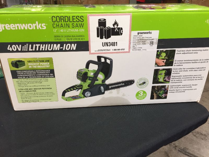 Photo 5 of Greenworks 40V 12-Inch Cordless Chainsaw, 2.0Ah Battery and Charger Included
