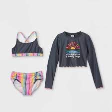 Photo 1 of Girls' Sun Print 3pc Bikini Set with Rash Guard - art class™ Gray
s