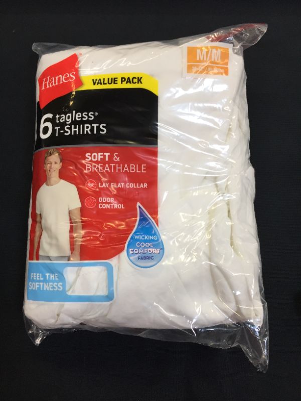 Photo 2 of Hanes Men's Value Pack White Crew T-Shirt Undershirts, 5 Pack